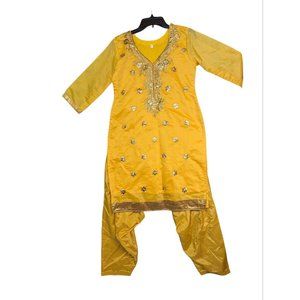 DHOTI SALWAR KAMEEZ PARTY DRESS BOLLYWOOD SUIT PAKISTANI INDIAN WEDDING Yellow